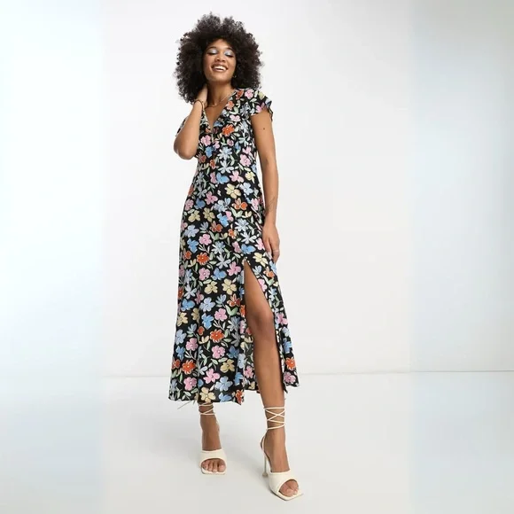 ASOS | Dresses | Asos Multi Floral Flutter Sleeve Midi Tea Dress | Poshmark